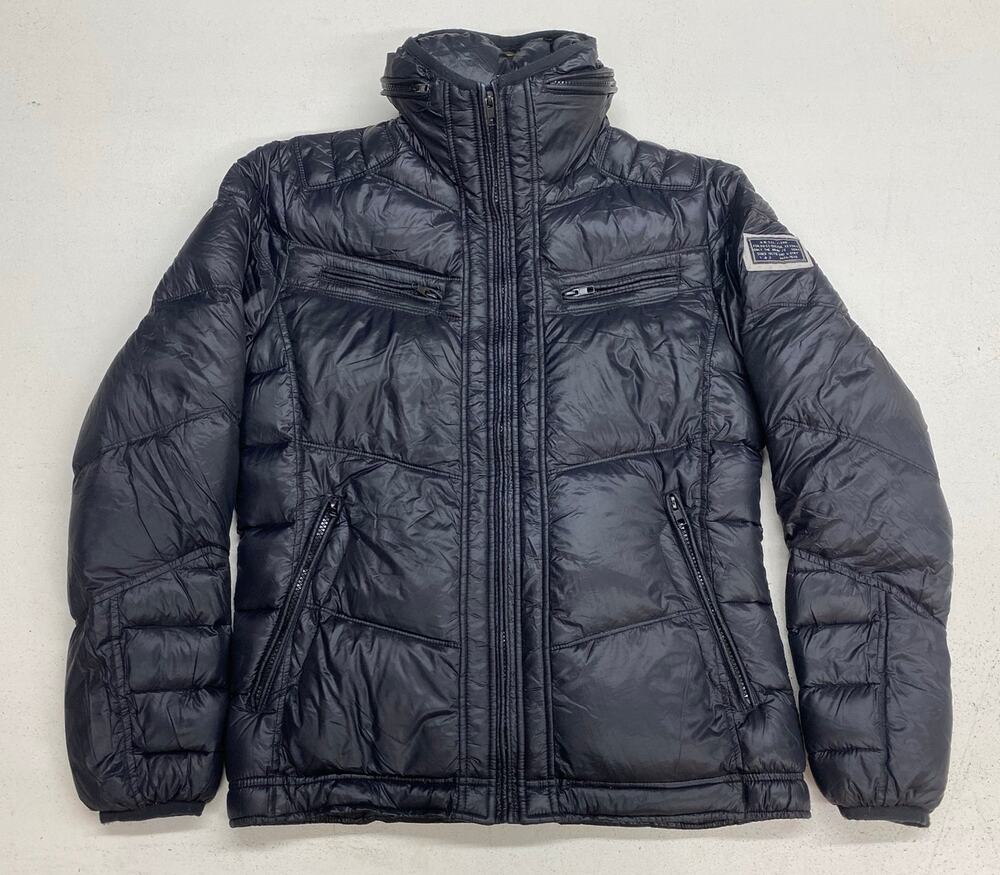 VTG Y2K Men Diesel black zip-up down puffer jacket coat with hood, S